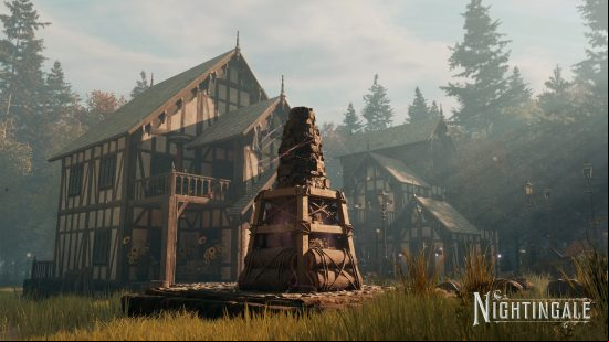 Nightingale multiplayer: a wooden house set on the edges on a forest.