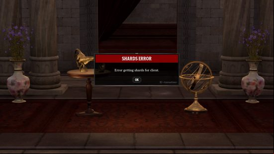 Nightingale Shards error as it appears in games.