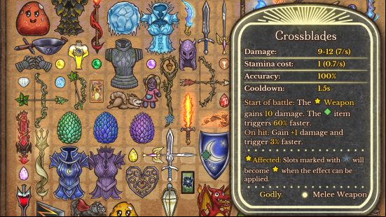 Backpack Battles crossblades item: one of the highest-tier weapons in the game.