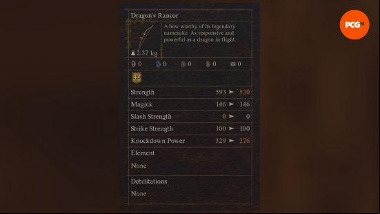 Best Dragon's Dogma 2 weapons: a menu screen showing a powerful bow.