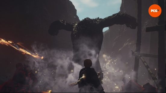 dragons dogma 2 trickster standing before massive ogre