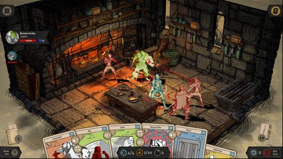 Knights in Tight Spaces - A group of fantasy warriors fight in a tightly-packed medieval style kitchen.