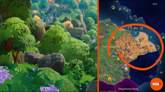 The location of Hardwood and Wood circled on the Lightyear Frontier map.