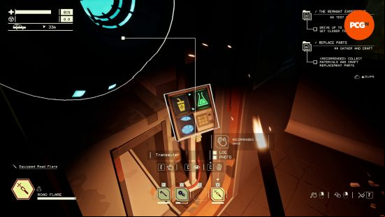 The display  on Pacific Drive Transmuters that show the input and output, as well as a blue pie chart of its number of uses.