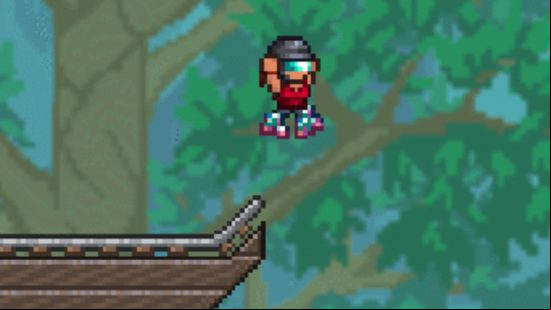 Terraria 1.4.5 update spoiler - A character wearing roller skates jumps off a rail track, throwing their arms into the air as they soar.
