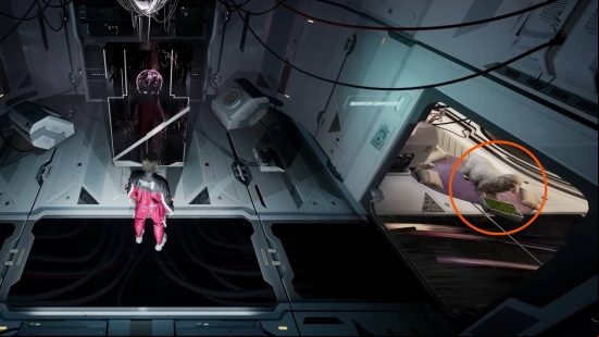 The Alters release date: a screen capture of the trailer at the moment where there is a sheep in the trailer, circled in orange.
