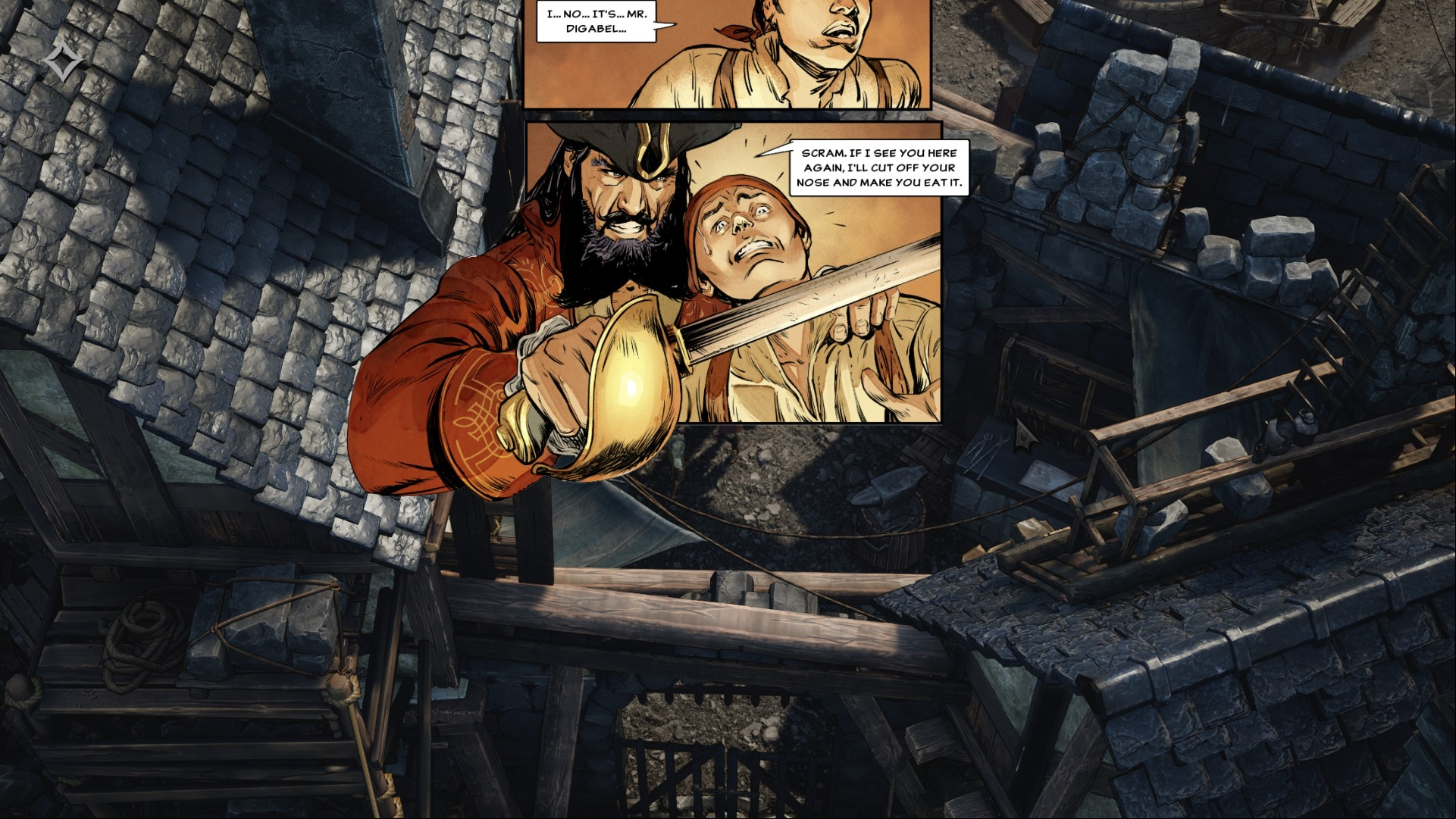 Flint Treasure of Oblivion Steam RPG game: A conversation  from Steam pirate and RPG game Flint Treasure of Oblivion