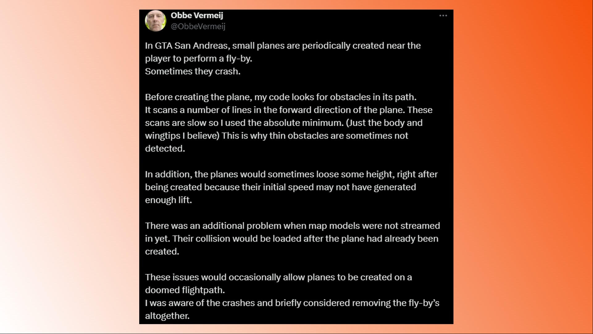 GTA San Andreas plane bug: A tweet from a former Rockstar developer about Grand Theft Auto San Andreas