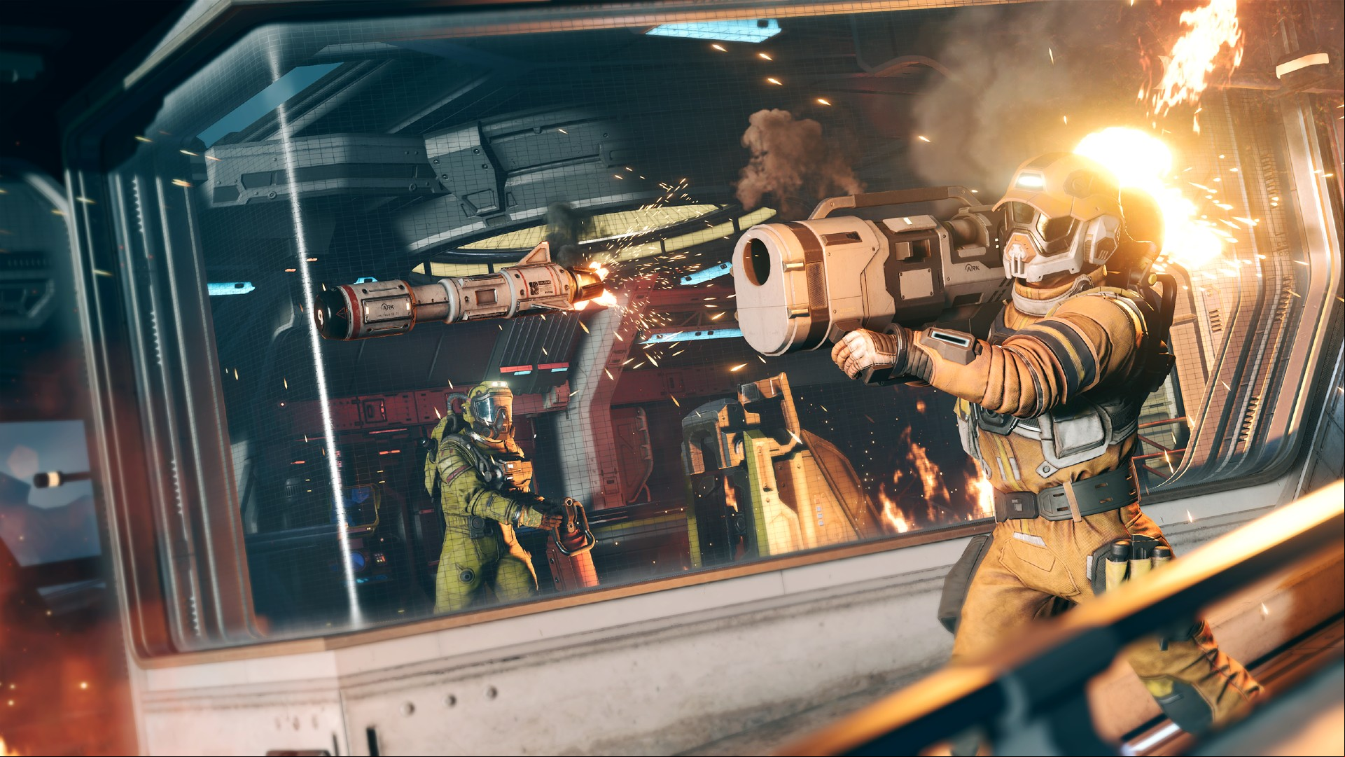 Jump Ship Steam FPS game: Two astronauts engage in combat in Steam FPS game Jump Ship