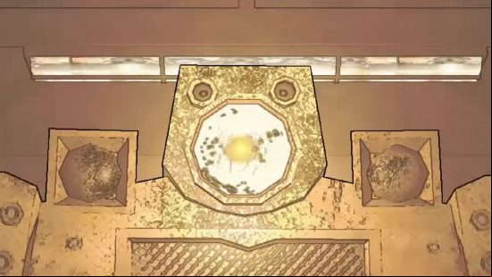 Lethal Company update 50 - A giant 'old bird' mech stares down at you, it's wide mouth-like aperture glowing brightly.