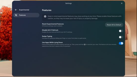 Meta Quest 3 "use apps while lying down" feature 