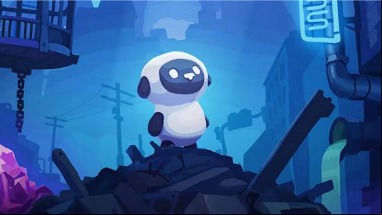 Sheepy stands on a heap of garbage and appraises the dark, dystopian world of Sheepy: A Short Adventure, one of the best platform games.