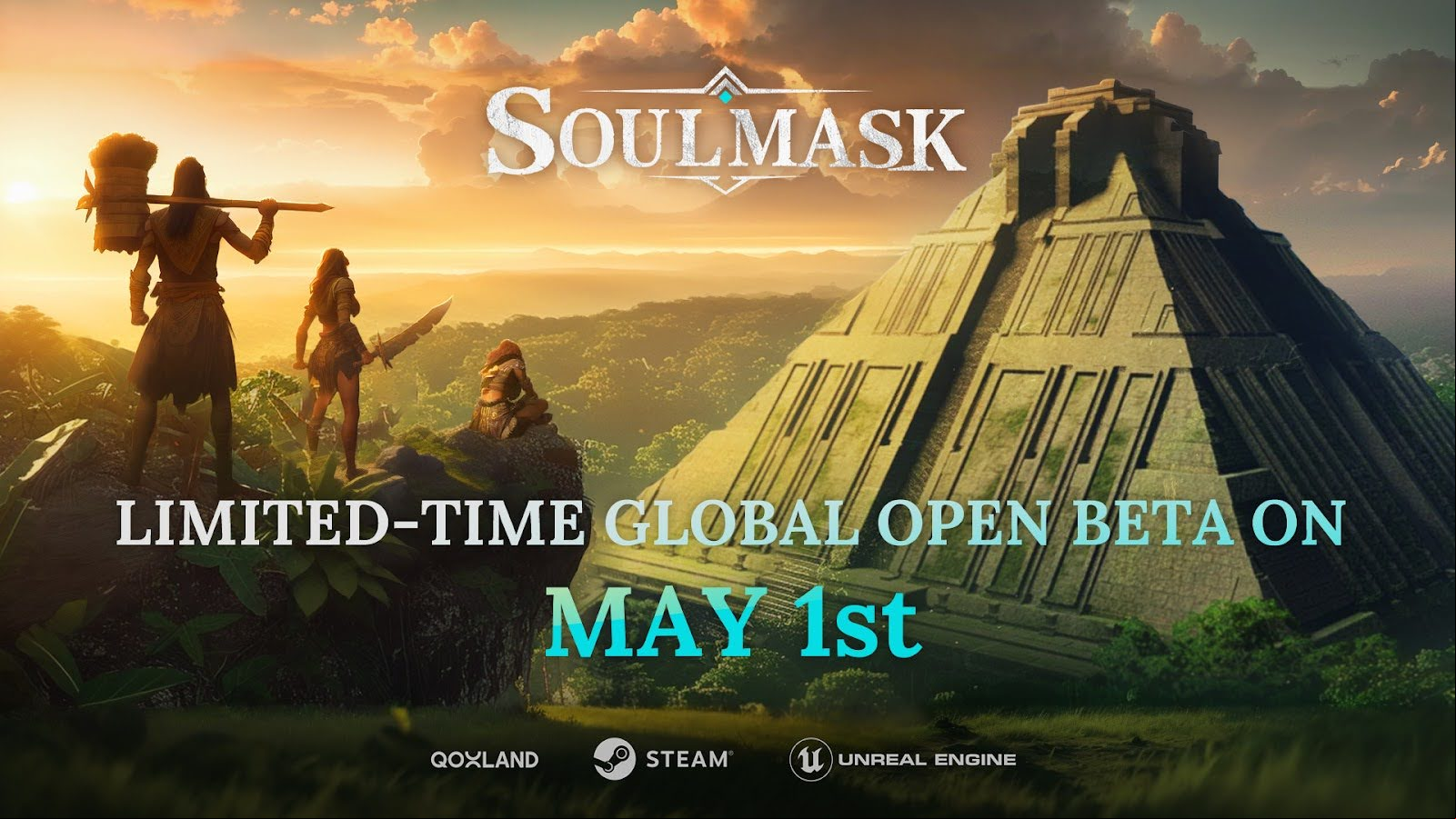 Soulmask Steam survival game: A warrior overlooking a temple in Steam survival game Soulmask