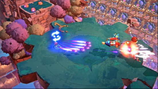 Windblown preview: A demonstration of the Alter Attack in action, represented by the blue icon above the Leaper's head.