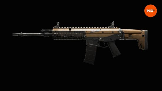 Best XDefiant loadouts: ACR 6.8 inspect screen in the loadout menus on black background.