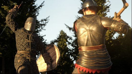 Bellwright - Two soldiers clash in battle.