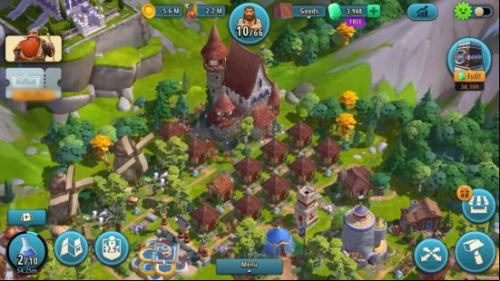 Best Android games: Rise of Cultures. Image shows a bustling town with a windmill and villagers scurrying around.