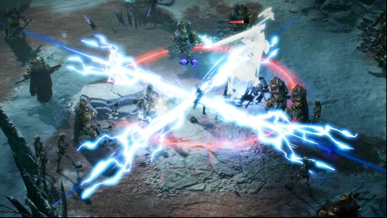 Jötunnslayer Hordes of Hel - A mage fires out a four-way lighting attack at enemies around them.