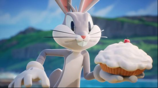 Multiversus voice actors: Bugs is about to throw a custard pie.