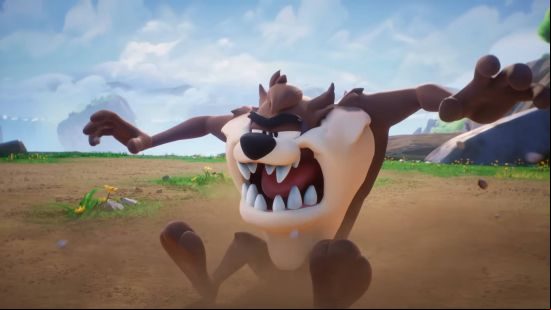 Multiversus voice actors cast: Taz is just landed after falling.