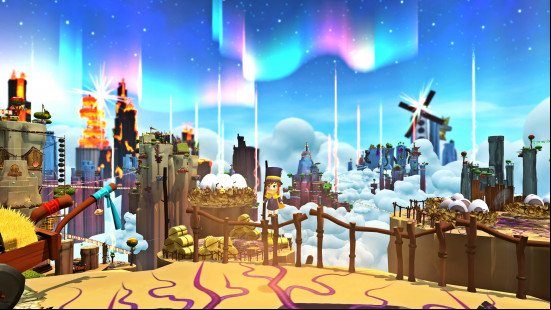 A snapshot of the colorful and surreal world of A Hat in Time, one of the best platform games.