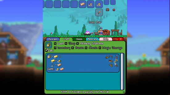 Best Terraria mods: the recipe browser mod UI