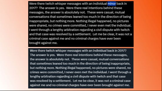 Two versions of the statement from Beahm which show a word has been omitted.
