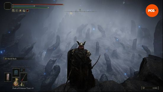 Elden Ring map: a view of the Finger Ruins of Rhia.