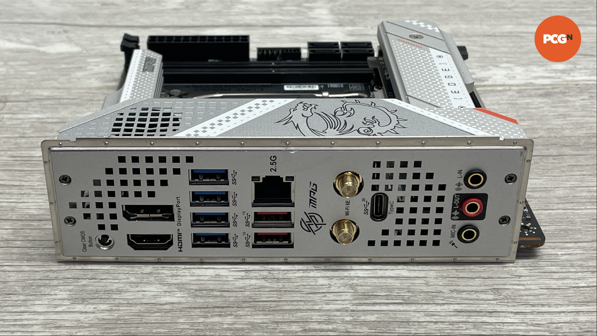 The ports on the MSI MPG Z79i Edge wifi motherboard