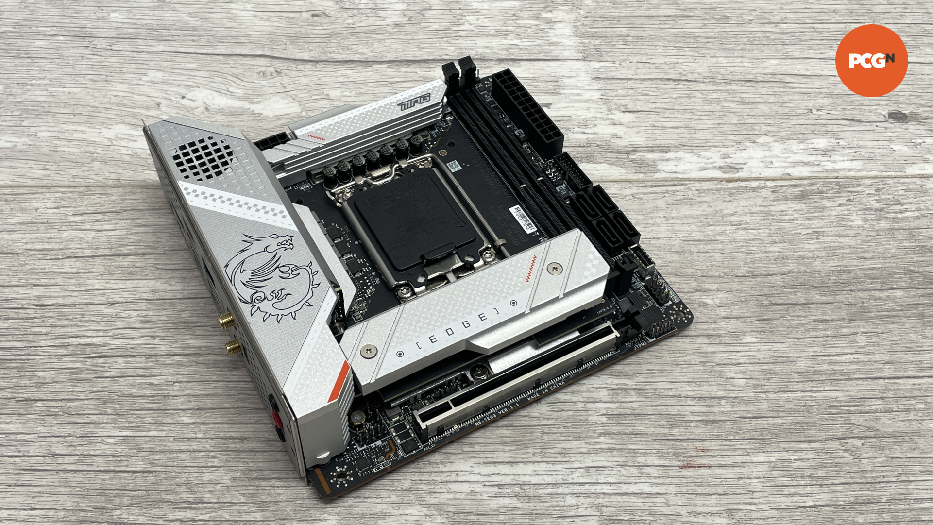 The MSI MPG Z79i Edge wifi motherboard on a laminate surface