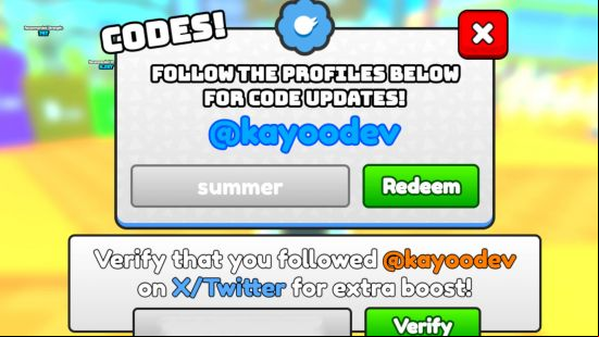 The new Roller Skate Racing codes redeem screen.