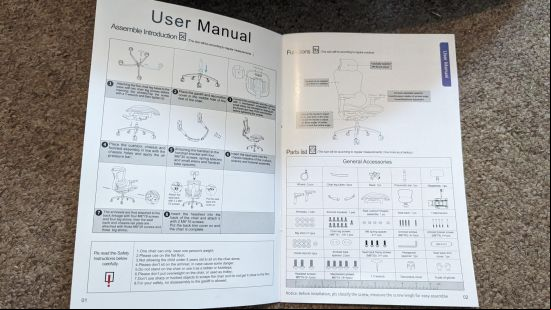Sihoo Doro C300 Chair reviwe image showing the builder's manual.