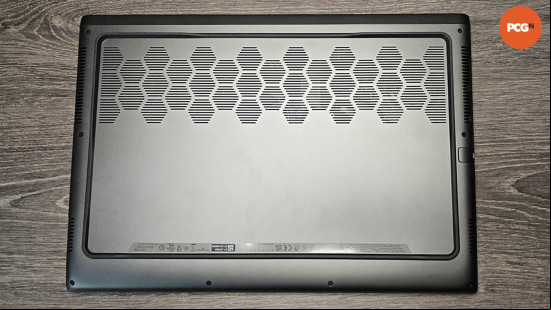Alienware M16 R2 review: Underside with hexagonal vents
