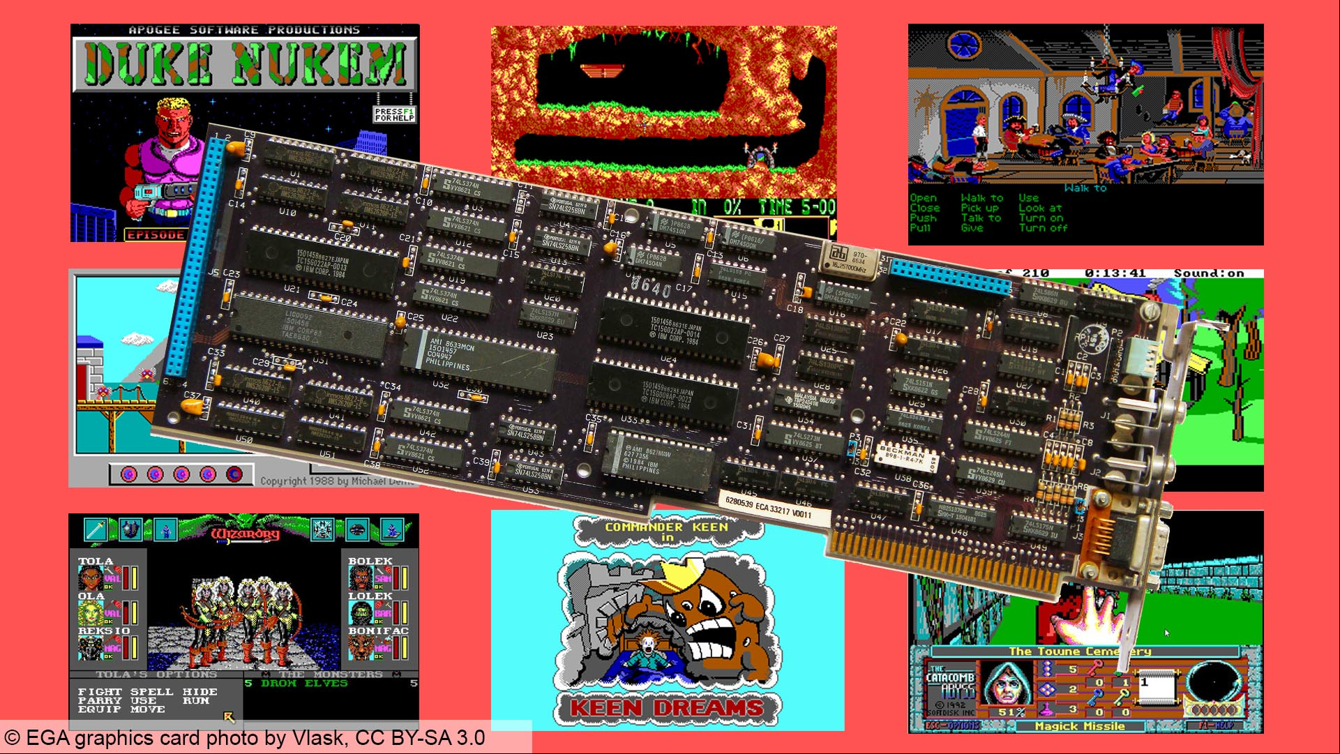 EGA graphics card with game screenshots