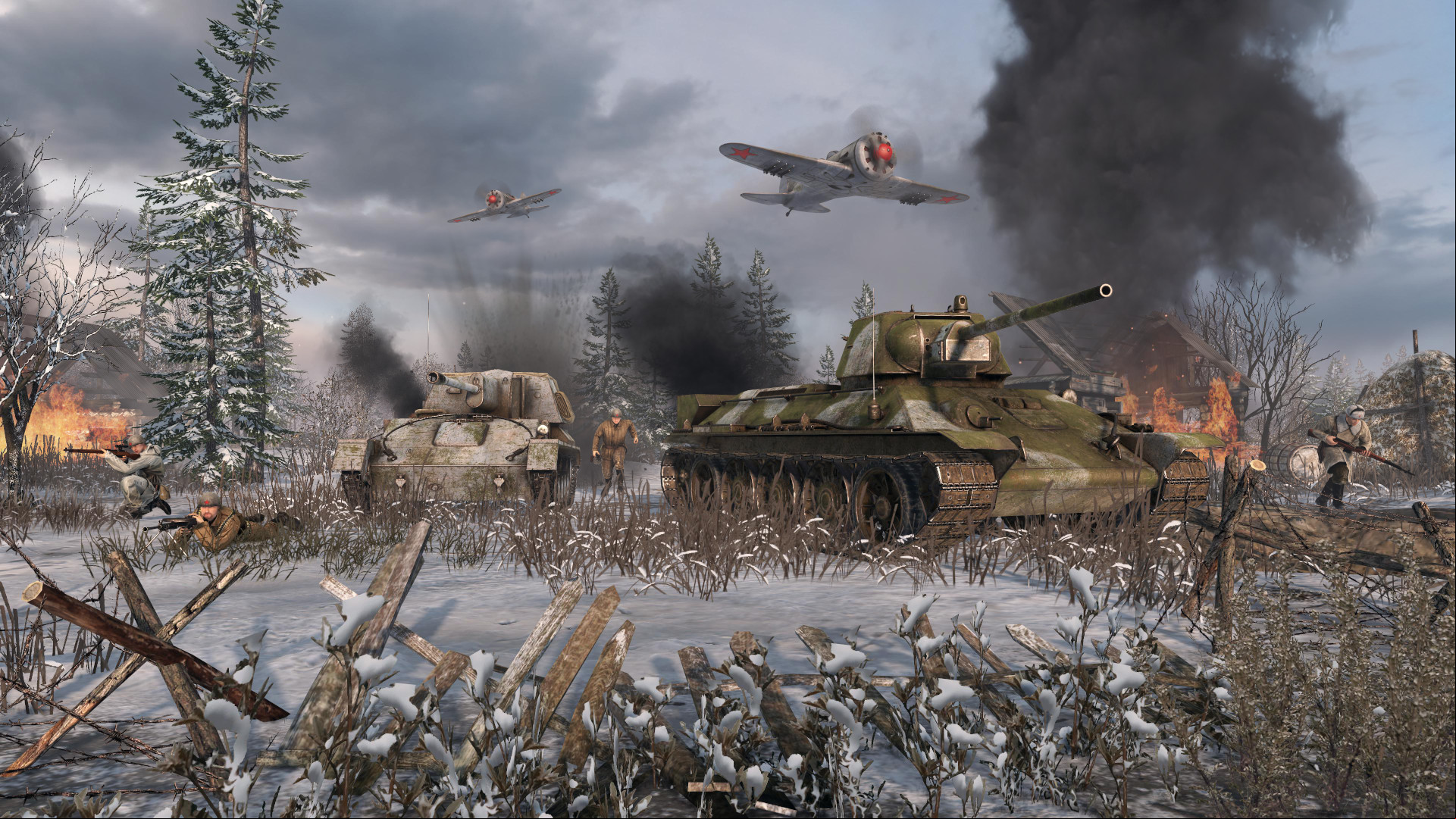 A tank pushes through the snow in men of War 2