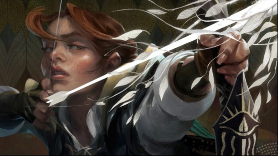 Concept art of a red-haired archer, Harding, one of the Dragon Age The Veilguard companions.