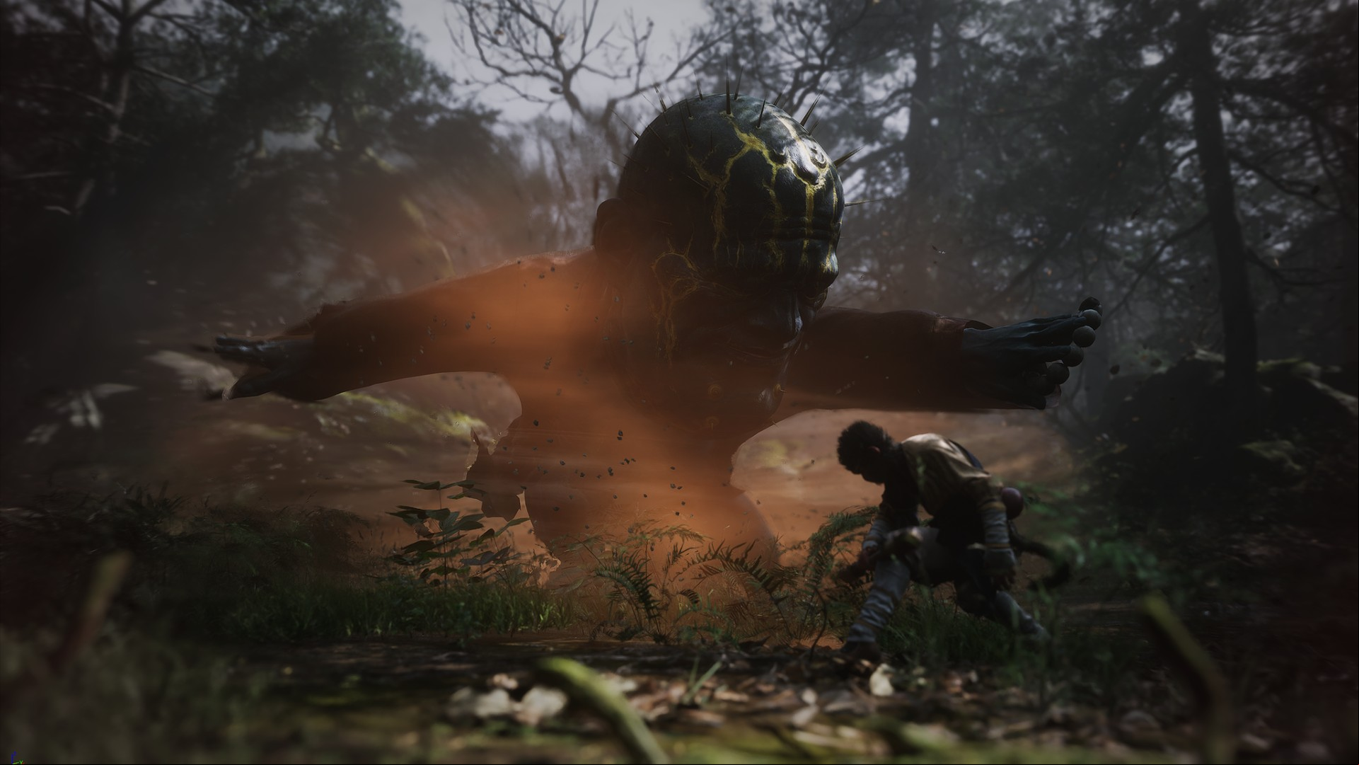 Black Myth Wukong preview: Wukong fighting a giant-headed humanoid boss enemy.