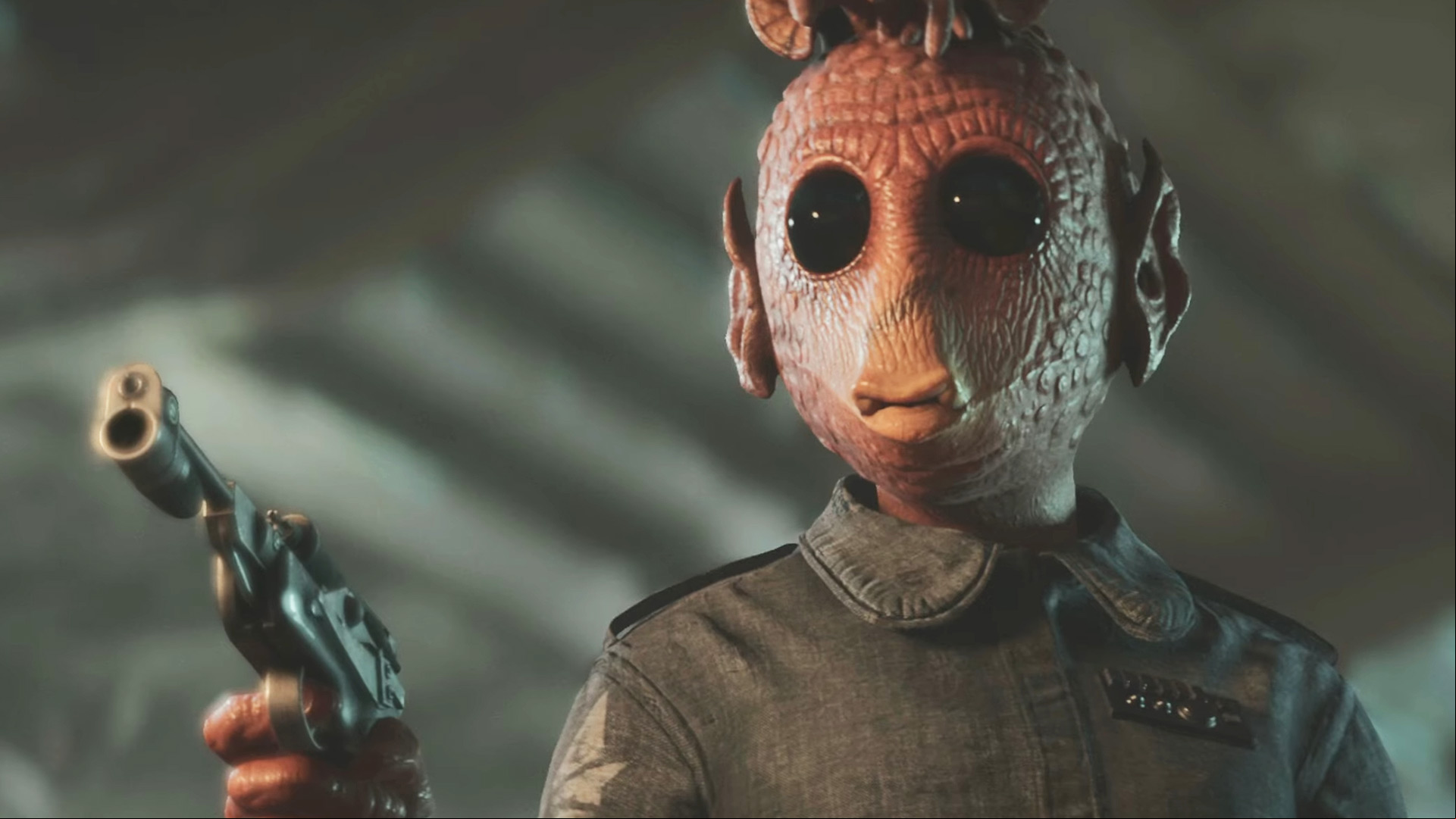 Star Wars Outlaws characters: Waka holding a blaster