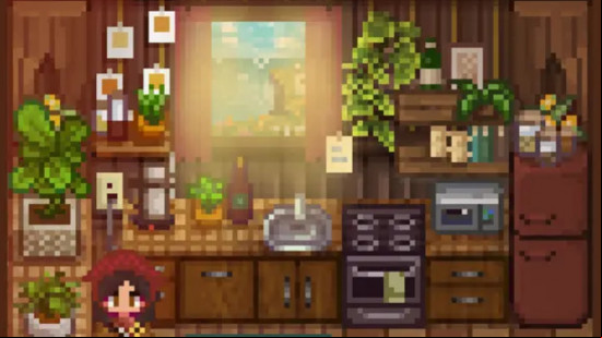 Yellow light pours in through the window in Golden Hour, one of the best Stardew Valley mods.