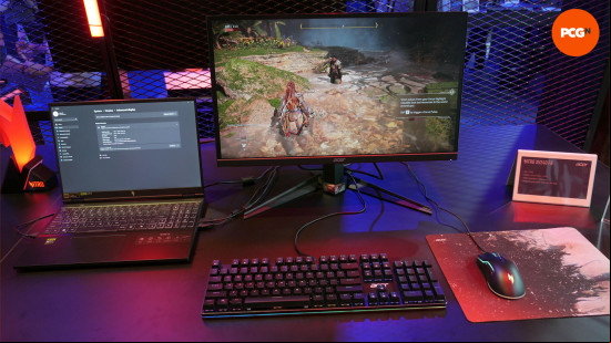 Acer Nitro XV240 F6 600Hz gaming monitor setup with 240Hz gaming laptop at IFA