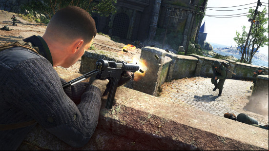 Best war games: a soldier taking aim with an SMG in Sniper Elite 5