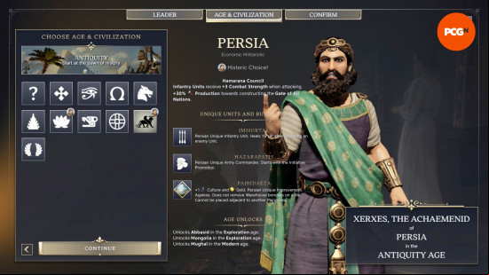 The stats page for Persia, one of the best Civilization 7 Civs.