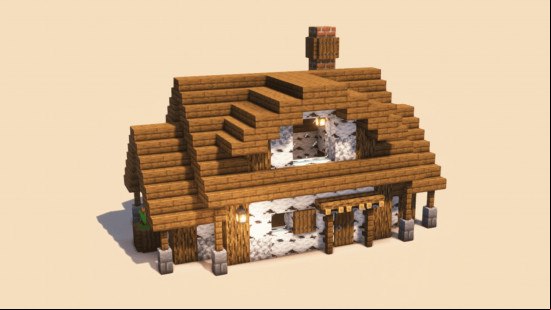 A small birch wood house with spruce wood detailing, one of the best wooden Minecraft house designs.