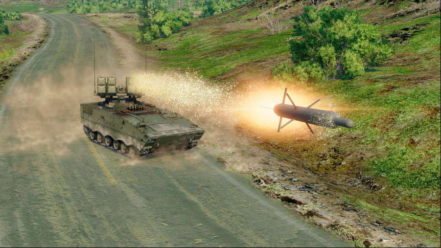 A tank fires a very big missile.