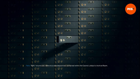 One single safe deposit box is unlocked in the center of a wall of locked boxes in the High Rollers Black Ops 6 mission.