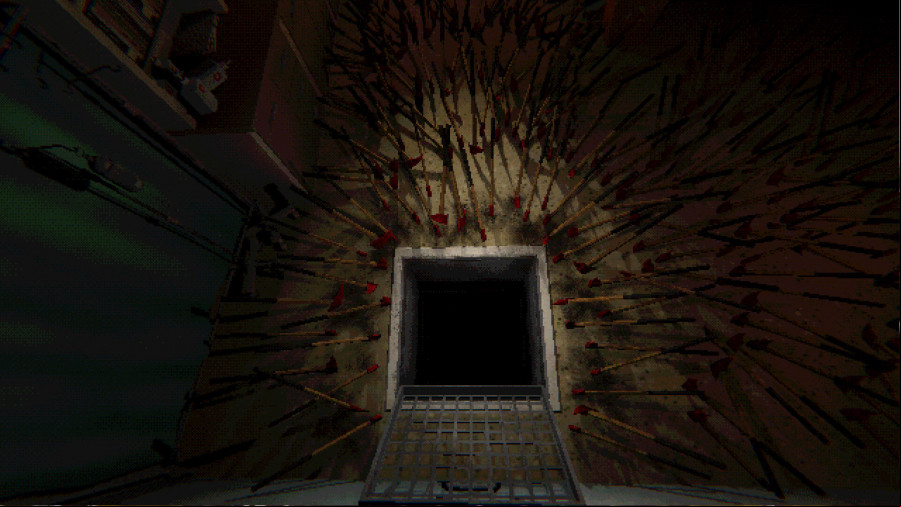 A dark square is surrounded by hundreds of quills.