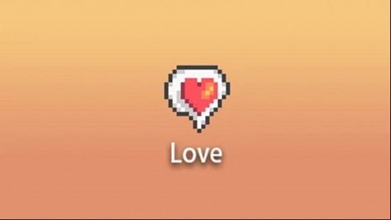 Stardew Valley mods: a red love heart on a bright orange background with the word 'love' below.