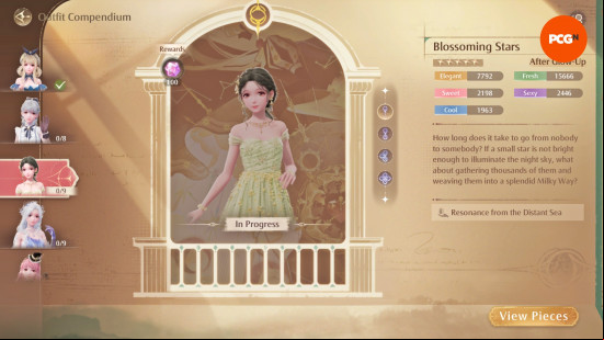 Blossoming Stars, the best Infinity Nikki outfit for a fresh style, as it appears in the Outfit Compendium.