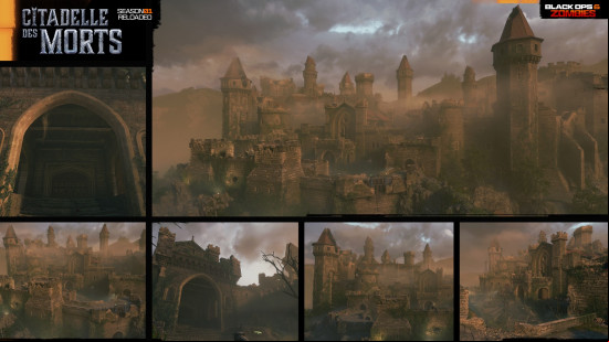 BO6 Zombies Citadelle des Morts main quest: Multiple views of the Citadelle des Morts map.