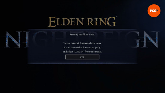 Elden Ring Nightreign server status: an error message on a videogame saying it has started in offline mode.